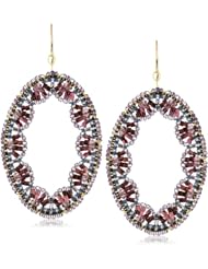 Miguel Ases Amethyst Quartz Embroidered Oval Drop Earrings