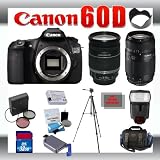 Canon EOS 60D 18 MP Digital DSLR Camera with Canon 18-200mm and Tamron AF 75-300mm f/4.0-5.6 LD for Canon Digital SLR Cameras + 32GB Memory Card + Digital Flash + SD Memory Card Reader + Li-Ion Replacement Battery Pack + Deluxe Cleaning Kit + Carrying Case + Tripod + LCD Protectors + Cleaning Cloth Deluxe Kit + 3 Piece Lens Filter Kit