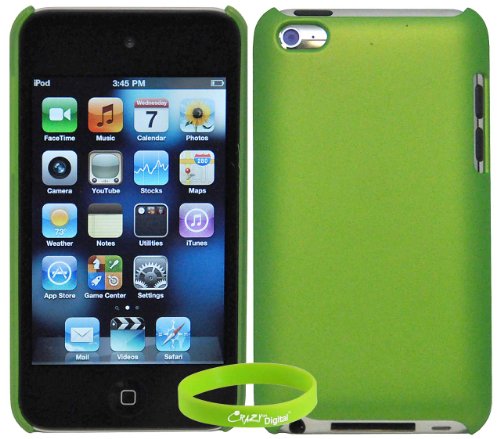 CrazyOnDigital iTouch 4 4G 4th & 5 5G 5th Generation Green Rubberized Plastic 1pc Case and Free Wristband