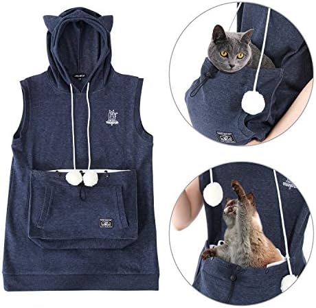 UNIHABITAT Mewgaroo Pet Holder Hoodie - Cat Eared Pouch Sweatshirt summer version navy M size