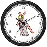 Jesus Christ Carrying Cross Christian Theme Wall Clock by WatchBuddy Timepieces (White Frame)