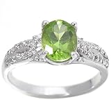 1.05ct Genuine Natural Peridot Gemstone and Diamond 10k White Gold Ring