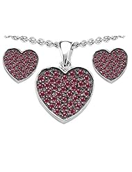 Original Star K (tm) Created Ruby Heart Shape Love Pendant Box Set with matching earrings in 925 Sterling Silver