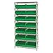 Quantum Storage Systems WR8-250GN 8-Tier Complete Wire Shelving System with 14 QUS250 Green Giant Open Hopper Bins, Chrome Finish, 14" Width x 36" Length x 74" Height