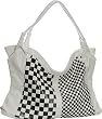 Oversized Dual Weave Satchel - Off White & Black, Brown or Purple