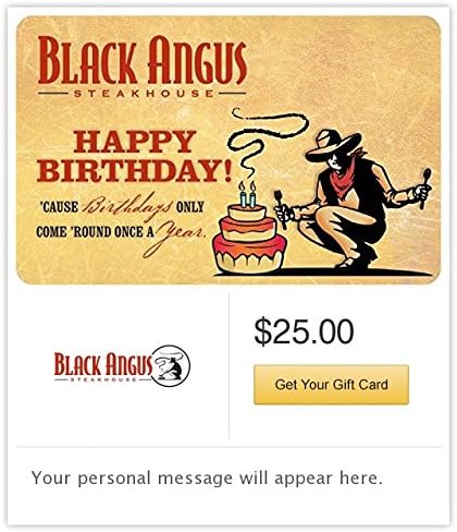 Black Angus Birthday Gift Cards - E-mail Delivery