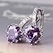 GULICX Heart shape White Gold Tone Amethyst Color Purple leverback hoop earrings