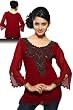 Maroon colored georgette Kurti with antique style beadwork.