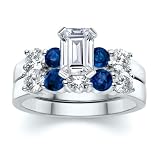 2.00 CT EMERALD DIAMOND W ROUND BLUE SAPPHIRE RING SET