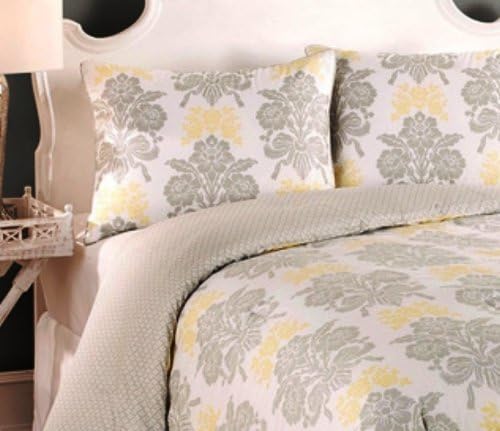 Laura Ashley Tatton Grey &amp; Yellow Foulard Quilt Set, Full/Queen by Revman International