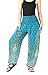 Rayon One Size Womens Smocked Waist Floral Peacock Baggy Harem Pants (Dark Green)