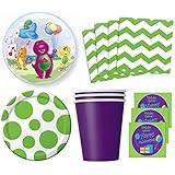 Barney & Friends Birthday Party Supplies Set Plates Napkins Cups Kit for 16 Plus Balloon