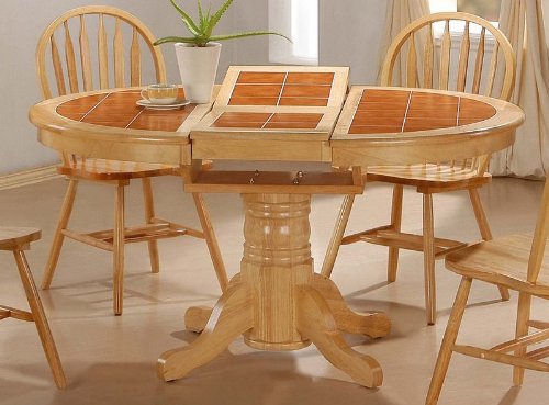Round Tile Top Natural Dining Room Table Butterfly Leaf