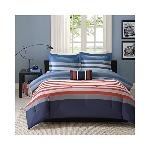 Mizone Kyle 3 Piece Comforter Set, Red/Blue, Twin/Twin X-Large