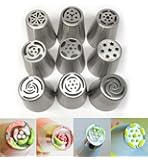 JJMG Russian Tulip Tips Stainless Steel Icing Piping Nozzles Pastry Decorating Tips Cake Cupcake Decorator icing dispenser (9 Piece lot)
