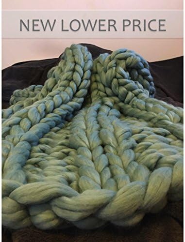 Chunky Knit Wool Blanket - 40"x60" - Aqua Green - 100% Merino Wool - Handmade