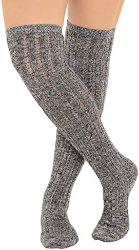 Womens Over the Knee Socks Chunky Twist Marl Yarn Knit Fabric Wine Black or Blue Color:: Black