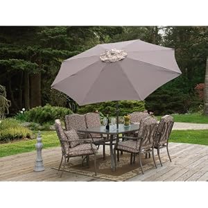 8pc Outdoor Patio Dining Set with Cushions and Umbrella by Outdoor Umbrellas