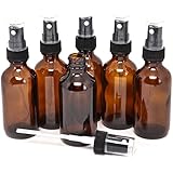 6 New, High Quality, 2 oz Amber Glass Bottles, with Black Fine Mist Sprayer