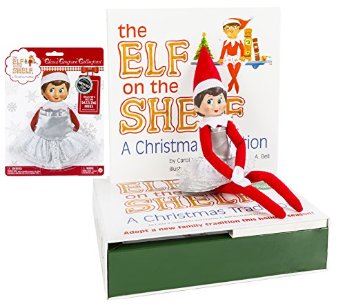 Elf on the Shelf Holiday Gift Bundle: Girl Scout Elf (Blue Eyes) With Christmas Tradition Storybook and Collector s Edition Dazzling Dress (Silver)