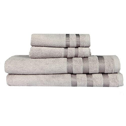 Touz 4pcs Bath Collection: 2pcs Beach Towel+2pcs Hand Towel,ultra Soft Bamboo, Absorbs Moisture (Light Grey)