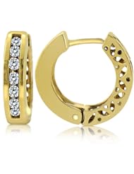 14k Yellow Gold Channel Diamond Huggie Hoop Earrings (0.30 Cttw, SI Clarity, G Color)