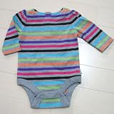GAP（ギャップ）八部袖ボディスーツ(グレー×マルチボーダー） [Baby Product]