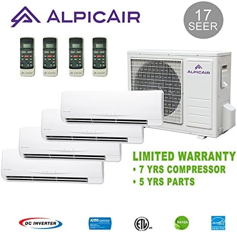 AlpicAir +Multi Quad-Zone Ductless Mini-Split System 36,000 BTU Inverter Heat Pump (9k+9k+9k+12k)