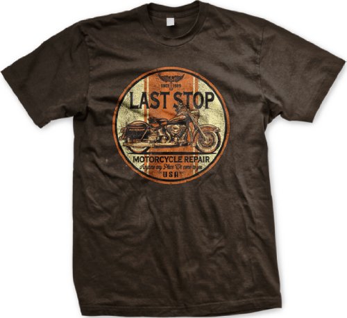 Last Stop Motorcycle Repair Mens Biker T-shirt, Vintage USA Choppers Since 