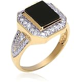 Debonair Style: Gold Vermeil Two-Tone Onyx Ring with CZ Diamond for Men