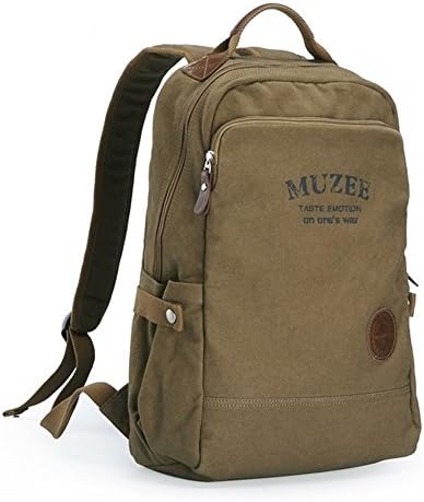 Qianying Vintage Durable Cotton Canvas Laptop Computer Backpack Camping Hiking Travel Sports Backpack Daypack College School Book Bags for Men and Women Army Coffee