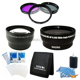 Special Advanced 52mm Lens Kit - 52mm UV, Polarizer & FLD Deluxe Filter kit, Pro .45x Wide Angle Lens, Pro 2X Telephoto Lens Converter, 3 Card Tri-fold Memory Card Wallet, 3 Pack Screen Protectors, 3pc. Lens Cleaning Kit
