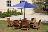6 Seater Hardwood Garden Furniture set with Blue Cushions and Parasol
