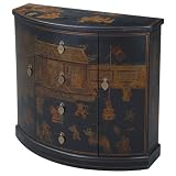 Handmade Oriental Furniture - 33" Antique Style Black Leather Curved Storage Cabinet