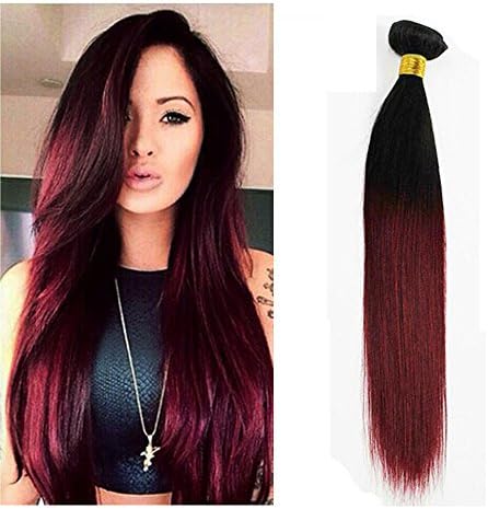 SpringHair 100% 1 Bundle Brazilian Virgin Remy Human Hair Weaves Extension Ombre Black Red Silky Straight Weft 100g (26 inches)
