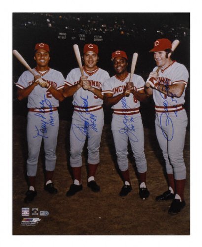 Pete Rose, Johnny Bench, Tony Perez, and Joe Morgan Cincinnati Reds - Big Red Machine - Autographed 16x20 Photograph with Inscriptions