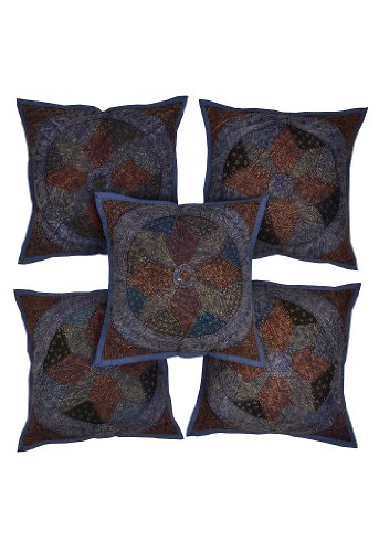 Imagen principal de Étnico indio Cojín de algodón hecho a mano cover set Adorna con Patch y Bordado Jogi Work Size 16 x 16 pulgadas Juego de 5 piezas