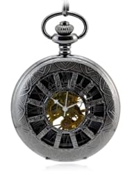 Tirio Steampunk Mechanical Movement Hand Wind Black Tone Half Hunter Black Dial Pocket Watch
