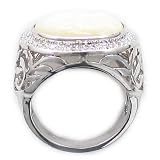 Sterling Silver Engraved Flower Shell Ring w/ Diamond-Accent