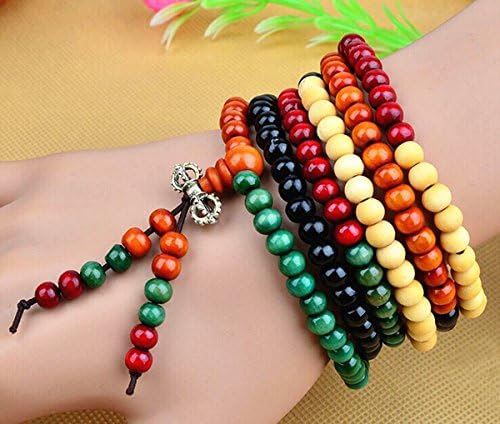 National Style Sandalwood Beads 6 Times Wrap Prayer Personalized Bracelet or Necklace (multicolor)