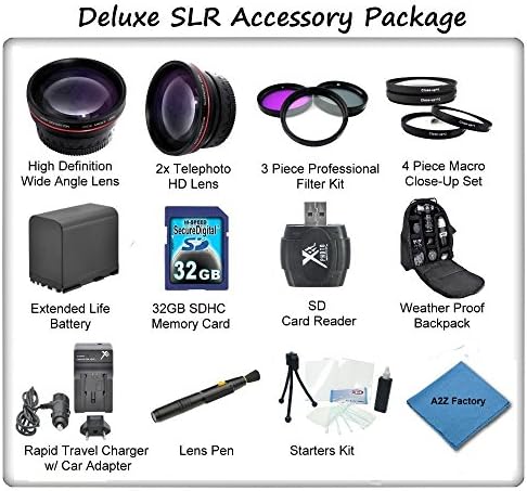Pro Series Accessory Package For Canon Rebel T2i (EOS 550D), T3i (EOS 600D), T4i (EOS 650D), T5i (EOS 700D) Digital SLR Cameras (With Canon 18-55mm, 55-250mm, 75-300mm Lenses...): Package Includes Canon LPE8 Replacement Battery, Rapid Travel Charger, Wide Angle Lens, Telephoto Lens, 3 Piece Filter Kit, 4 Piece Macro Close Up Set, 32GB SDHC Memory Card, SD Card Reader, Deluxe Backpack/Sling Bag, Lens Pen, Cleaning Kit, Table Top Tripod, LCD Screen Protectors & A2Z Microfiber Cleaning Cloth
