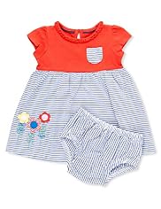 Pure Cotton Floral Appliqué Striped Dress & Knicker Set