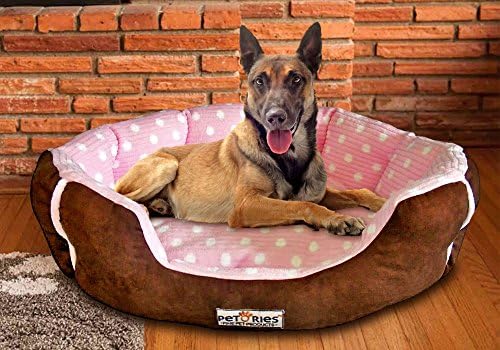 Petories Dreamy Soft and Cozy Fancy Pet Sofa (L-28" x W-24" x H-9" (Large), Brown Suede - Rose Plush)