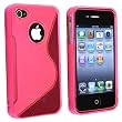Hot Pink S Shape TPU Skin Soft Cover Case For AT&T Verizon Apple iPhone 4 4S 4G