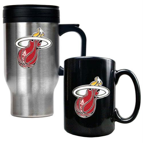 NBA Miami Heat Stainless Steel Travel Mug & Black Ceramic Mug Set - Primary Logo