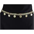 Dainty Brass Hip Chain Belt with Jingling Coins and Red and Green Painted Details, Fits waist or hips 34" - 38". Chain Link Belt for Belly Dancing or Casual Wear