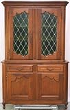 Vintage French Country Oak China Cabinet Hutch Bookcase