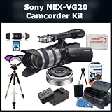 Sony NEX-VG20 Interchangeable Lens HD Handycam Camcorder With 18-200mm Lens + Kit - Includes: E-Mount SEL16F28 16mm f/2.8 Wide-Angle Lens, Full Size Tripod, 3 Piece Filter Set (UV-FLD-CPL), Replacement NP-FV100 Battery Pack, Rapid Travel Charger, 16GB Class 10 SDHC Memory Card, Memory Card Reader, Table Top Tripod, LCD Screen Protectors, Carrying Case and Cleaning Kit with SSE Microfiber Cleaning Cloth