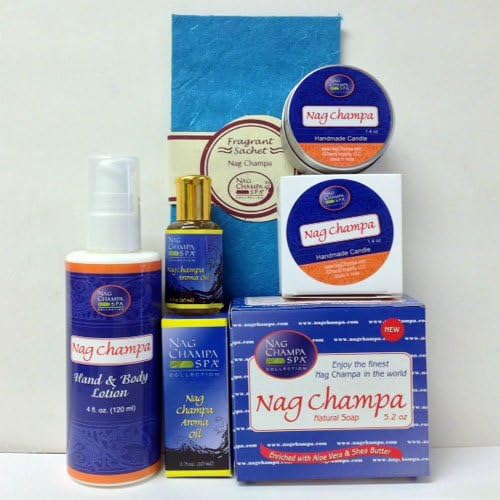 Nag Champa Lovers Spa Gift Set - Lotion, Soap, Oil, Candle & Sachet.