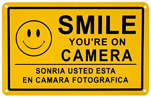 New SMILE YOU'RE ON CAMERA Yellow Business Security Sign CCTV Video Surveillance